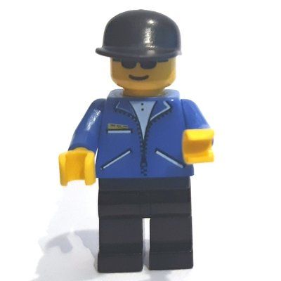 Figurine Man, Blue Jacket with Zipper, Black Legs, Black Cap, Sunglasses du set 9650
