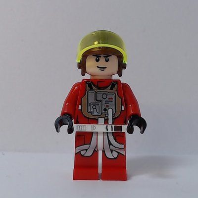 Minifiguur Rebel Pilot B-wing, Red Flight Suit, Reddish Brown Helmet uit set 75010