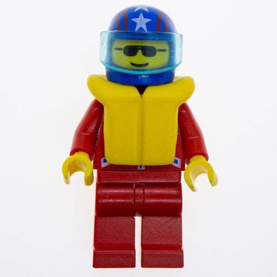Figurine Racer, Red Jacket with 2 Stars, Blue Helmet with Stars and Visor, Yellow Life Vest, Sunglasses du set 6334