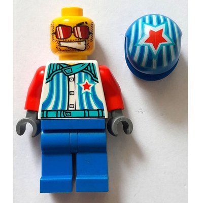 Minifigur Race Driver, White Torso, Blue Legs, Blue Helmet aus Set 9094