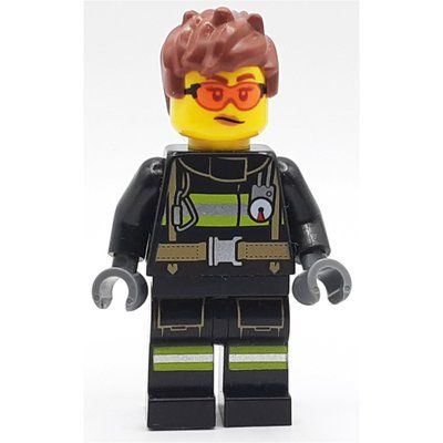 Figurine Firefighter, Black Fire Suit, Reddish Brown Hair, Orange Safety Glasses du set 60413