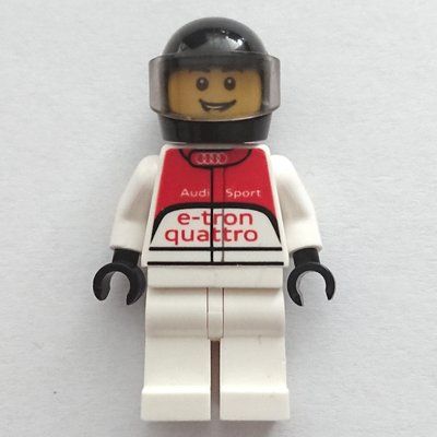 Minifigure Race Driver, White Torso, White Legs, Black Helmet, Audi from set 75872