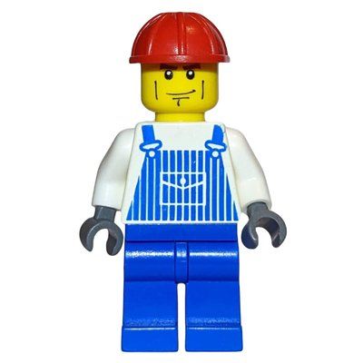 Figurine Construction Worker, White and Blue Overalls, Red Hard Hat, Cheek Lines du set 7990