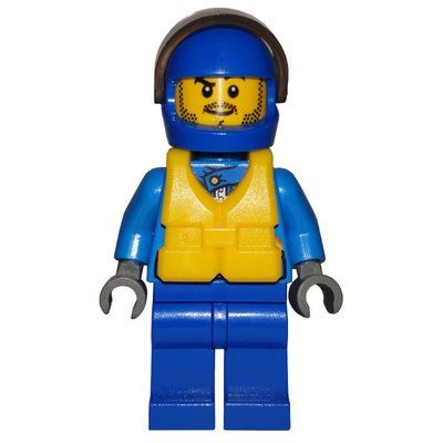 Figurine Racer, Dark Azure and Blue Jumpsuit, Blue Helmet with Visor, Yellow Life Vest du set 60114