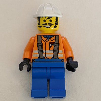 Figurine Construction Worker, Orange Jacket with Suspenders, White Hard Hat, Moustache and Sideburns du set 6474