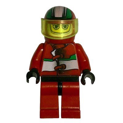 Figurine Race Driver, Red Torso, Red Legs, Black Helmet, Jungle Monster du set 8356