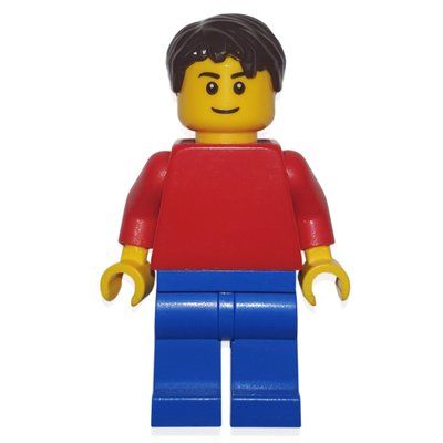 Minifigure Man - Red Torso, Blue Legs, Reddish Brown Hair from set 3844