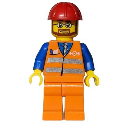 Figurine Worker - Orange Safety Vest, orange  Legs, Red Helmet, beard, Glasses du set 7936