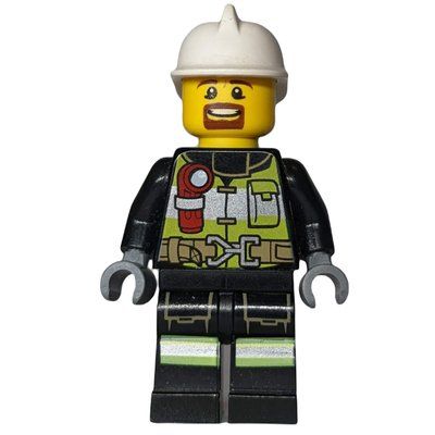 Figurine Fireman, Safety Vest with Flashlight, Pocket, and Belt, White Helmet, Goatee Beard du set 60112