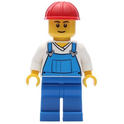 Figurine Blue Overalls and White V-Necked Shirt, Red Hard Hat du set 850426