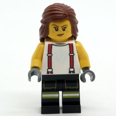 Figurine Firefighter, White Shirt, Black Legs, Reddish Brown Hair du set 60414