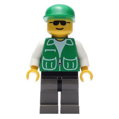 Figurine Construction Worker, Green Jacket with Pockets, Green Cap, Sunglasses du set 3058