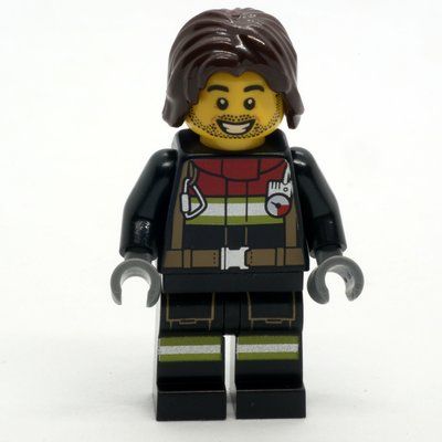 Figurine Firefighter, Black Fire Suit, Dark Brown Hair, Stubble Beard du set 60414