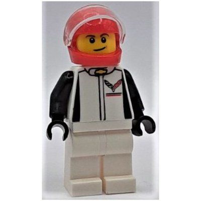 Minifigure Race Driver, White Torso, White Legs, Red Helmet, Chevrolet del set 75870