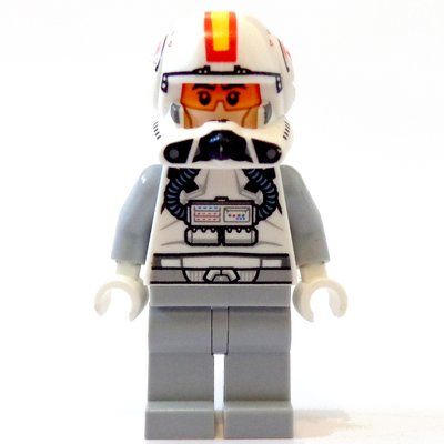 Minifigure Clone Pilot, Open Helmet with Yellow and Red Markings, Light Bluish Gray Legs (Episode 3) del set 75072