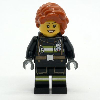 Figurine Firefighter, Black Fire Suit, Dark Orange Long Hair, Hearing Aid du set 60414