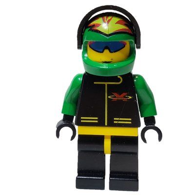 Minifigurka Racer, Extreme Team, Black Jacket, Black Legs, Green Helmet with Visor, Blue Sunglasses z zestawu 2963