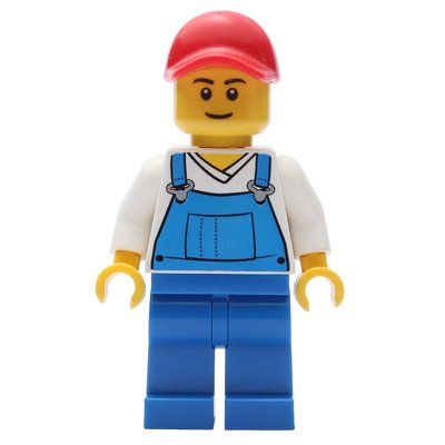 Figurine Man, Blue Overalls over White V-Neck Shirt, Red Cap du set 30348