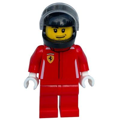 Minifigure Race Driver, Red Torso, Red Legs, Black Helmet, Ferrari 3 del set 75899