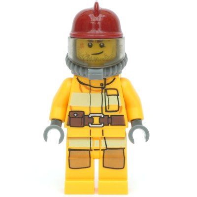 Figurine Fireman, Bright Light Orange Fire Suit, Dark Red Helmet, Breathing Apparatus, Airtanks, Stubble and Scar du set 4427
