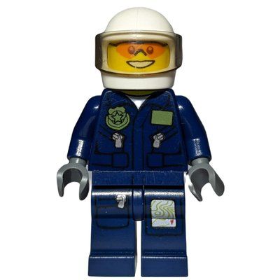 Figurine Policeman, Dark Blue Jacket with Pockets and Badge, White Helmet with Visor, Orange Sunglasses du set 60070