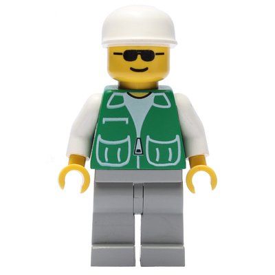 Minifigur Man, Green Jacket, Light Gray Legs, White Cap, Sunglasses aus Set 3442