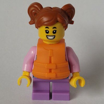 Figurine Girl, Pink Hoodie, Short Medium Lavender Legs, Orange Life Jacket, Dark Orange Hair du set 60438
