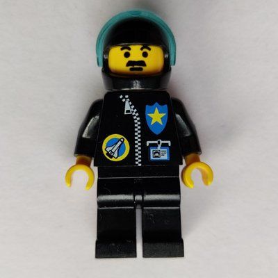 Minifigure Security Guard, Space Port, Black Jacket, Black Helmet with Visor del set 6461