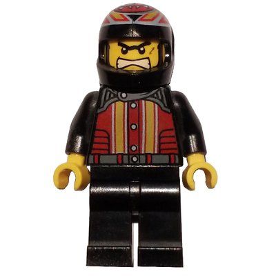 Minifigur Race Driver, Black Torso, Black Legs, Black Helmet, Crazy Demon aus Set 9092