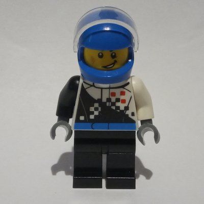 Figurine Racer, Black and White Jumpsuit, Blue Helmet with Visor, Scar du set 60145
