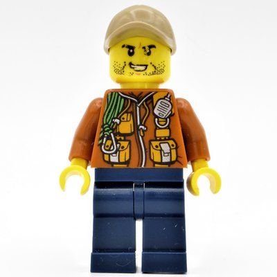 Figurine Explorer, Jacket with Pouches, Radio, and Rope, Dark Tan Cap, Stubble and Clenched Teeth du set 60156