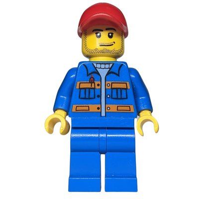 Figurine Construction Worker, Blue Jacket with Orange Stripes, Blue Legs, Red Cap, Stubble du set 30353