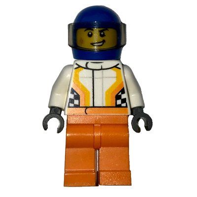 Figurine Racer, White and Orange Jumpsuit, Blue Helmet with Visor du set 60180
