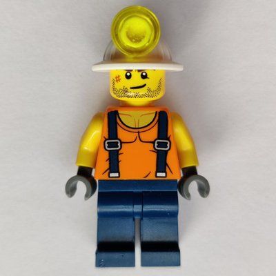 Figurine Miner, Orange Vest with Suspenders, Mining Hat, Stubble and Scar du set 951806