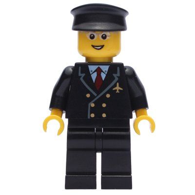 Figurine Pilot, Black Torso, Black Legs, Black Hat du set 3182
