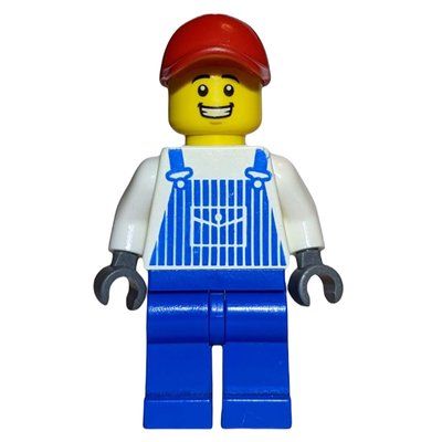 Minifigure White Torso, Blue Overall, Red Cap from set 852666