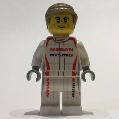 Minifigure Race Driver, White Torso, White Legs, Red Helmet, Nissan del set 76896