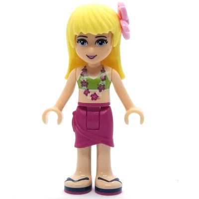 Minifigure Stephanie - Lime Bikini, Magenta Skirt, Bright Pink Flower del set 41101
