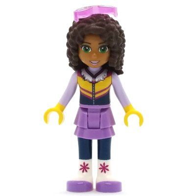 Minifigure Andrea - Bright Light Orange Ski Vest, Medium Lavender Skirt, Glasses del set 41323