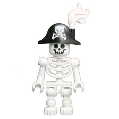 Minifigure Skeleton, Standard Face, Bicorne Hat with Skull and Crossbones and White Plume from set 41375