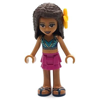 Minifiguur Andrea - Dark Azure Bikini, Magenta Skirt, Flower uit set 41397