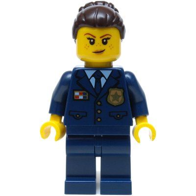 Figurine Policewoman, Dark Blue Suit and Tie, Dark Brown Bun Hair du set 10278