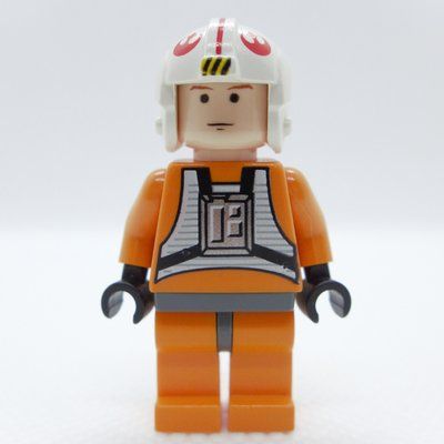 Figurine Luke Skywalker, Orange Rebel Pilot Outfit, Dark Bluish Gray Hips, Black Eyes du set 7666