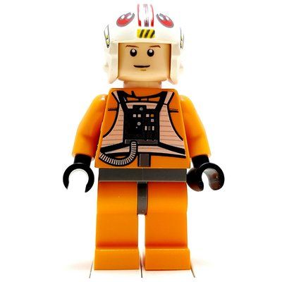 Figurine Luke Skywalker, Orange Rebel Pilot Outfit, Dark Bluish Gray Hips, White Pupils du set 9493