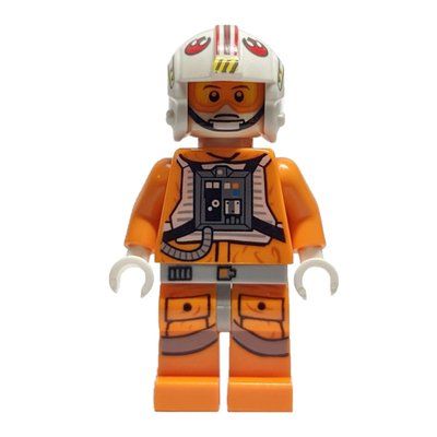 Minifigure Luke Skywalker, Orange Rebel Pilot Outfit, Light Bluish Gray Hips, White Hands,  Visor on One Side of Head from set 75014