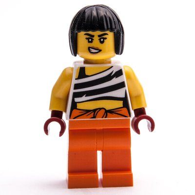 Minifigure Crook, White Vest, Orange Legs, Black Hair from set 60415