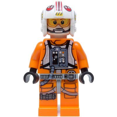 Figurine Luke Skywalker, Orange Rebel Pilot Outfit, Light Bluish Gray Hips, Black Hands, Printed Visor du set 75288