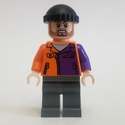 Minifigure Two-Face's Henchman in Orange and Purple Outfit with Beard del set 6864
