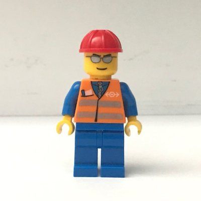 Figurine Worker - Orange Safety Vest, Blue Legs, Red Helmet, Silver Glasses du set 7939