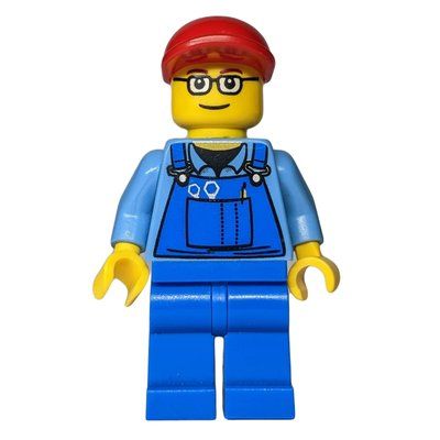 Figurine Worker - Medium Blue Torso, Blue Overall, Glasses du set 7939